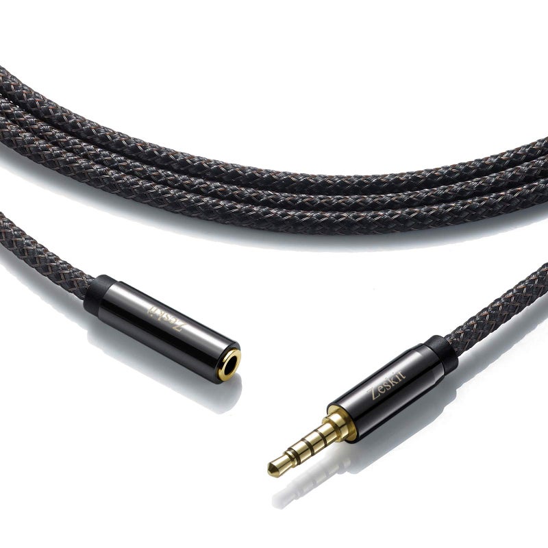 Zeskit Premium 3.5mm Jack Male to Female AUX Audio Extension Cable, TRRS 4 Poles for Headphones with Mic, Speakers - 6ft - Image 2